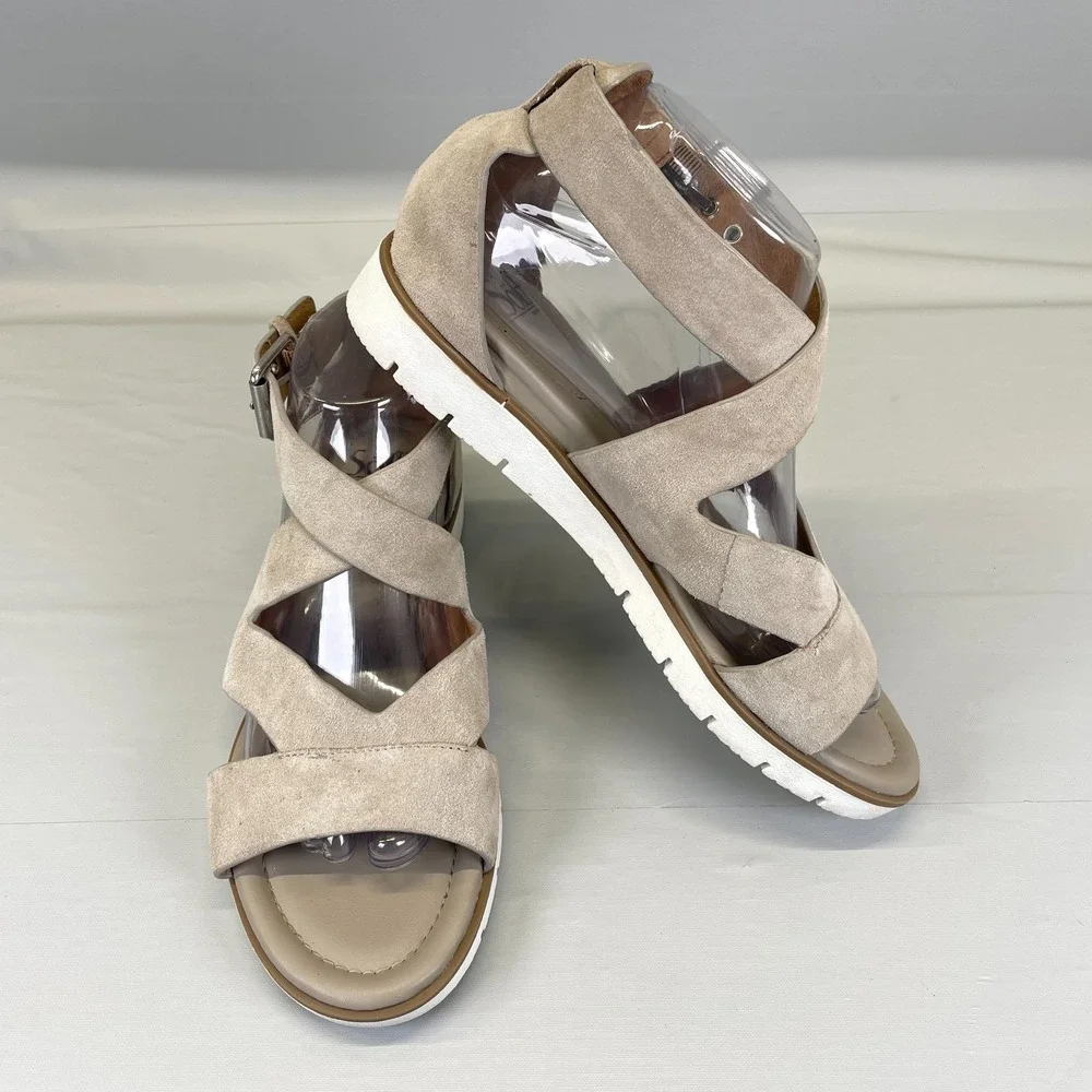 Sofft Mirabelle Sandals Womens Size 9 M Taupe Suede Buckle Comfort Strappy Shoes